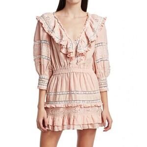 Loveshackfancy Deacon Pink Puff Long Sleeve Ruffle Embroidered Linen Dress Size